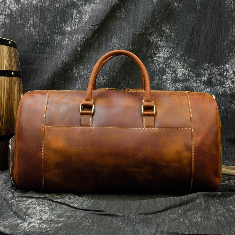 Genuine Leather Men Travel Bags Shoe Pocket