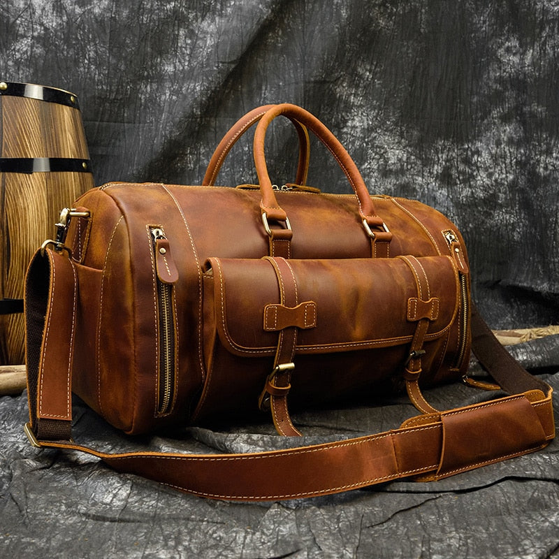 Genuine Leather Men Travel Bags Shoe Pocket