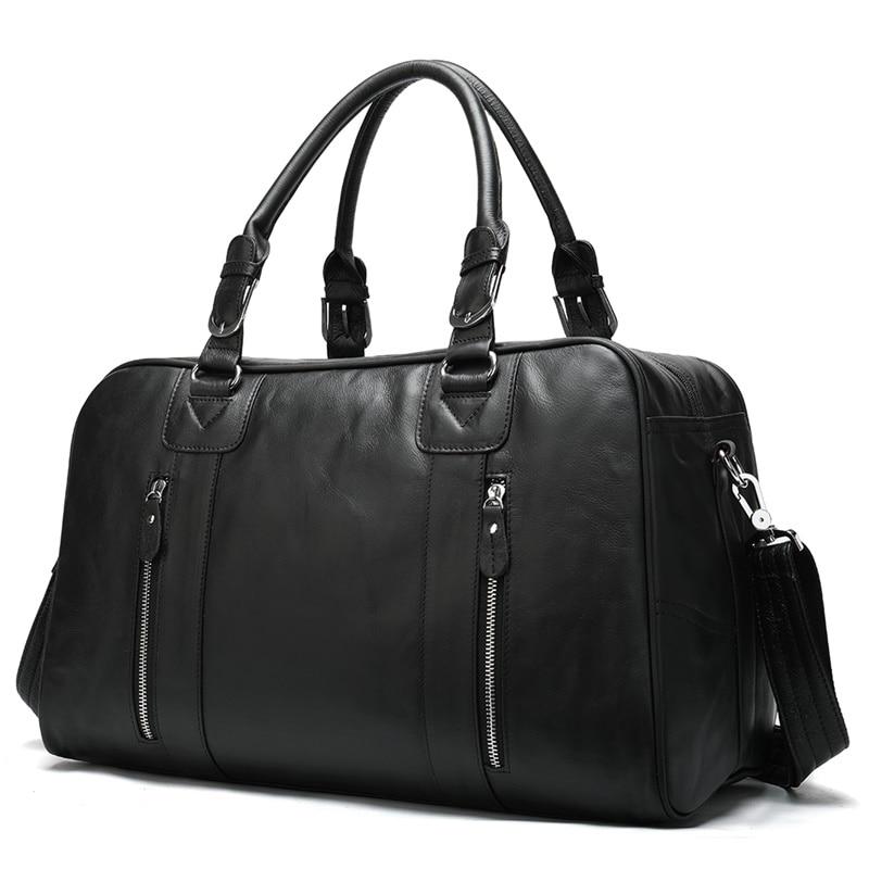 Leather Travel Bag Soft Cowskin Duffle Bag Black Travel