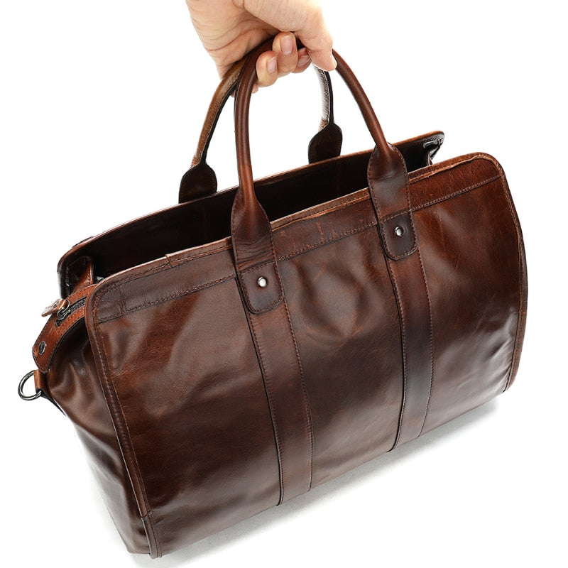 Smooth Leather Travel Bag Men Women Unisex Vintage