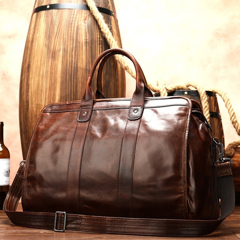 Smooth Leather Travel Bag Men Women Unisex Vintage