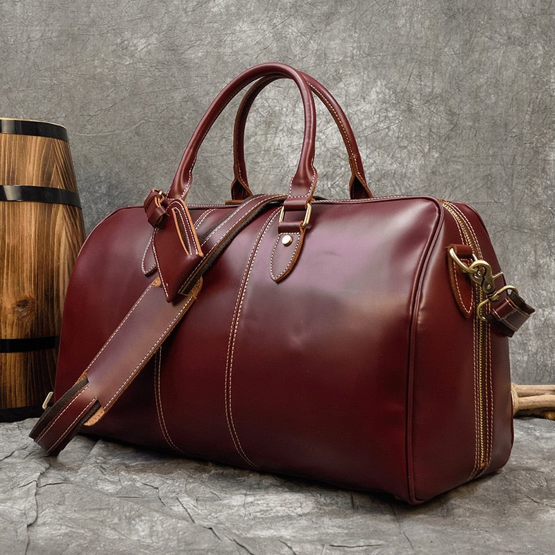 Real leather travel bags hand luggage for woman