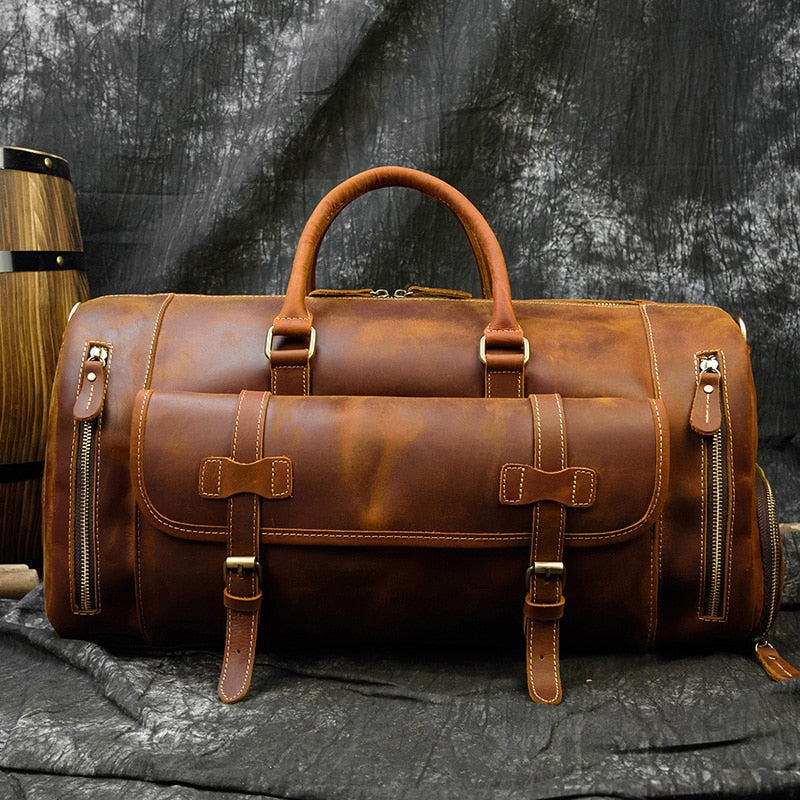 Genuine Leather Men Travel Bags Shoe Pocket