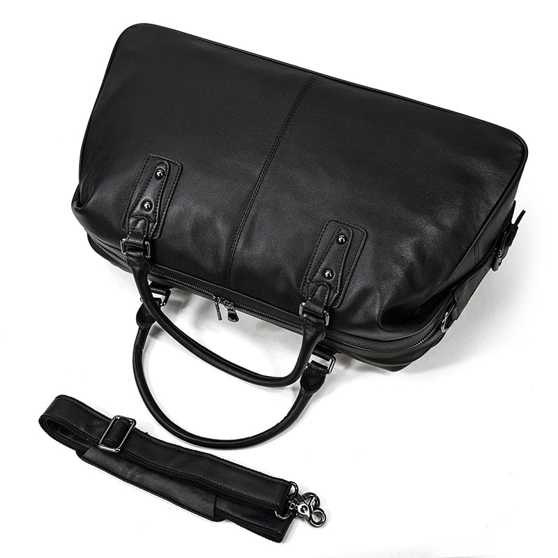 Leather Travel Bag Soft Cowskin Duffle Bag Black Travel