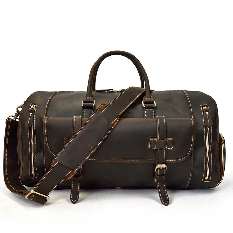 Genuine Leather Men Travel Bags Shoe Pocket