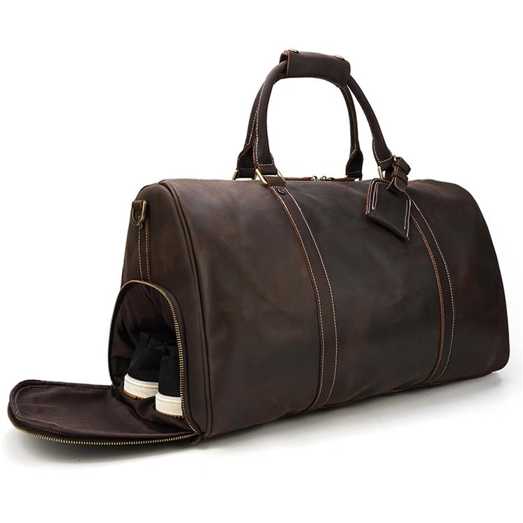 Genuine Leather Men Travel Bags Shoe Pocket