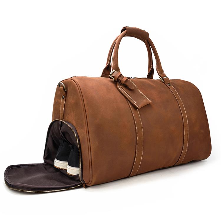 Genuine Leather Men Travel Bags Shoe Pocket