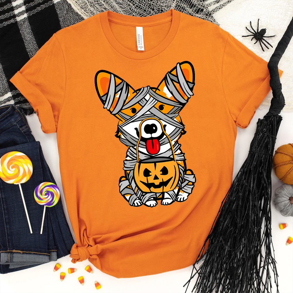 Cute Halloween Costume Welsh Corgi Mummy Dog Lover Design T Shirt