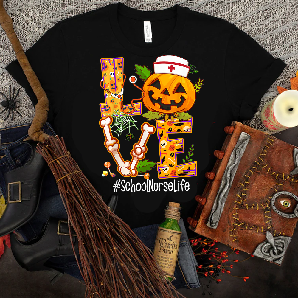 Love School Nurse Life Halloween Pumpkin Stethoscope Gifts T Shirt