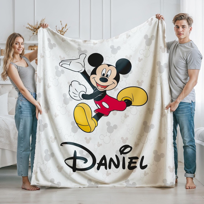 Personalized Mickey Minnie Friends Blanket Custom Name Soft Fleece Throw